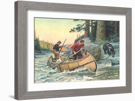 Outdoorsmen Facing Bear-null-Framed Art Print