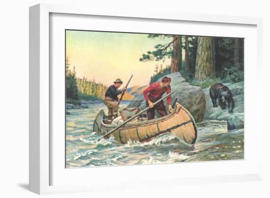 Outdoorsmen Facing Bear-null-Framed Art Print