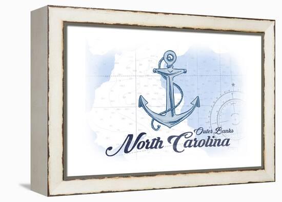 Outer Banks, North Carolina - Anchor - Blue - Coastal Icon-Lantern Press-Framed Stretched Canvas