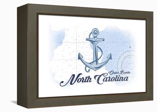 Outer Banks, North Carolina - Anchor - Blue - Coastal Icon-Lantern Press-Framed Stretched Canvas