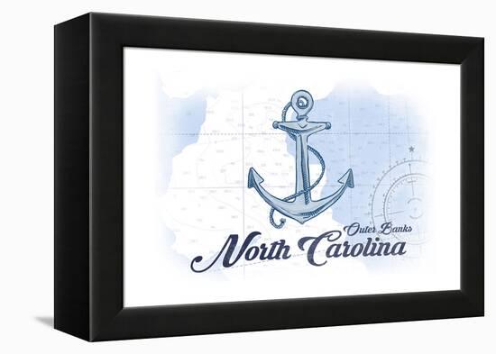 Outer Banks, North Carolina - Anchor - Blue - Coastal Icon-Lantern Press-Framed Stretched Canvas