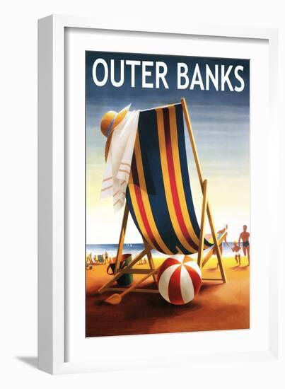 Outer Banks, North Carolina - Beach Chair and Ball-Lantern Press-Framed Art Print