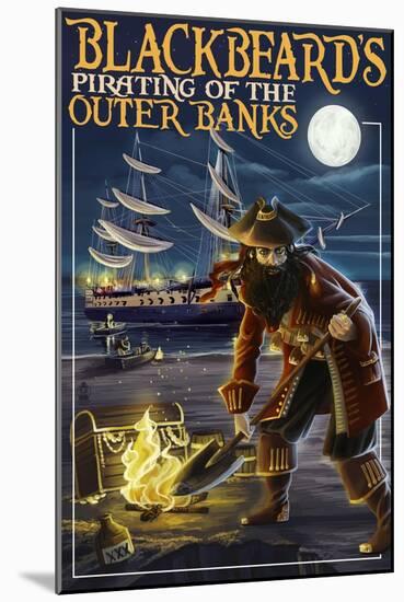 Outer Banks, North Carolina - Blackbeard Pirate and Queen Anne's Revenge-Lantern Press-Mounted Art Print