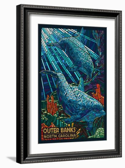 Outer Banks, North Carolina - Bottlenose Dolphin Mosaic-Lantern Press-Framed Premium Giclee Print