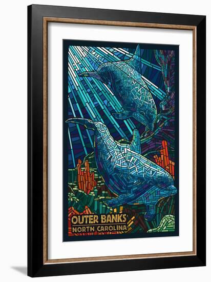 Outer Banks, North Carolina - Bottlenose Dolphin Mosaic-Lantern Press-Framed Art Print