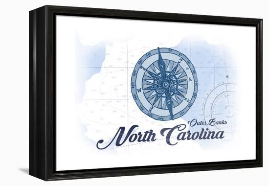 Outer Banks, North Carolina - Compass - Blue - Coastal Icon-Lantern Press-Framed Stretched Canvas