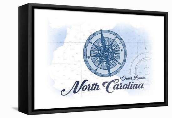 Outer Banks, North Carolina - Compass - Blue - Coastal Icon-Lantern Press-Framed Stretched Canvas