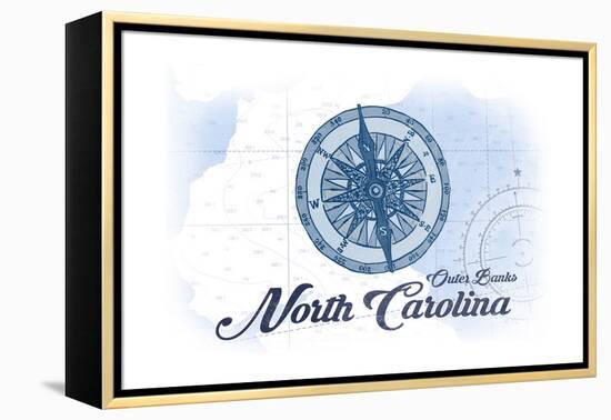 Outer Banks, North Carolina - Compass - Blue - Coastal Icon-Lantern Press-Framed Stretched Canvas
