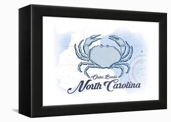 Outer Banks, North Carolina - Crab - Blue - Coastal Icon-Lantern Press-Framed Stretched Canvas