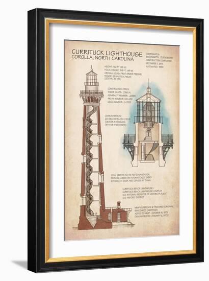 Outer Banks, North Carolina - Currituck Beach Lighthouse Technical-Lantern Press-Framed Art Print