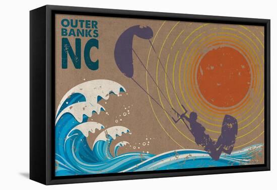 Outer Banks, North Carolina - Kite Surfer in the Waves-Lantern Press-Framed Stretched Canvas