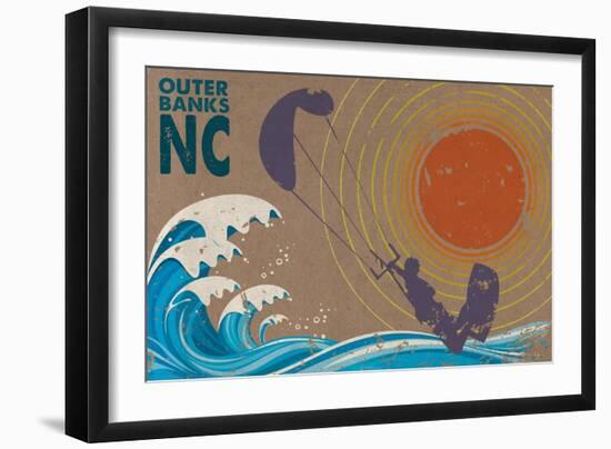 Outer Banks, North Carolina - Kite Surfer in the Waves-Lantern Press-Framed Art Print