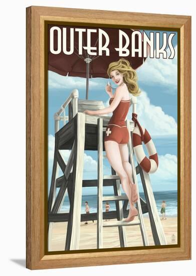 Outer Banks, North Carolina - Lifeguard Pinup Girl-Lantern Press-Framed Stretched Canvas