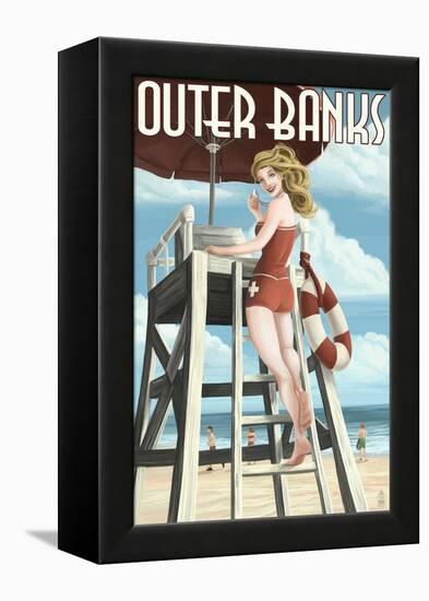 Outer Banks, North Carolina - Lifeguard Pinup Girl-Lantern Press-Framed Stretched Canvas