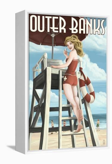 Outer Banks, North Carolina - Lifeguard Pinup Girl-Lantern Press-Framed Stretched Canvas