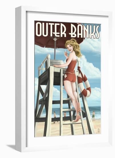 Outer Banks, North Carolina - Lifeguard Pinup Girl-Lantern Press-Framed Art Print