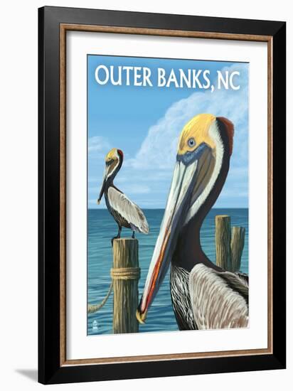 Outer Banks, North Carolina - Pelicans-Lantern Press-Framed Premium Giclee Print