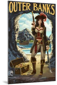 Outer Banks, North Carolina - Pirate Pinup Girl-Lantern Press-Mounted Art Print