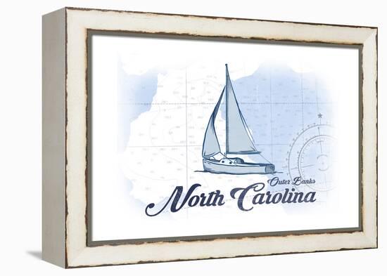Outer Banks, North Carolina - Sailboat - Blue - Coastal Icon-Lantern Press-Framed Stretched Canvas