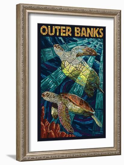 Outer Banks, North Carolina - Sea Turtle Mosaic-Lantern Press-Framed Art Print