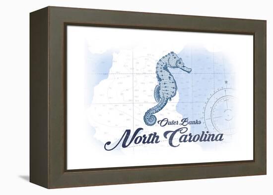 Outer Banks, North Carolina - Seahorse - Blue - Coastal Icon-Lantern Press-Framed Stretched Canvas