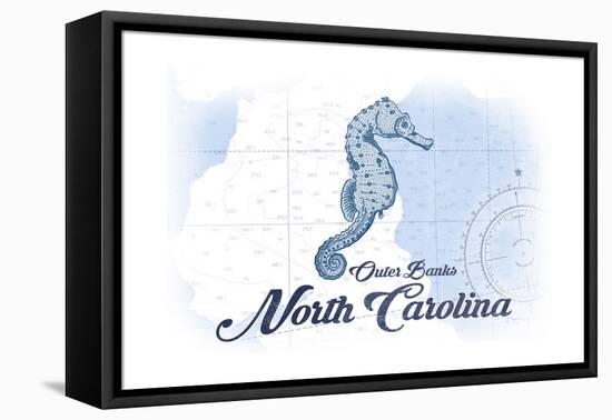 Outer Banks, North Carolina - Seahorse - Blue - Coastal Icon-Lantern Press-Framed Stretched Canvas