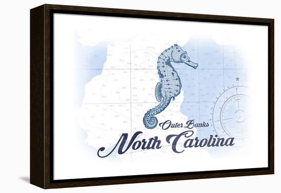 Outer Banks, North Carolina - Seahorse - Blue - Coastal Icon-Lantern Press-Framed Stretched Canvas