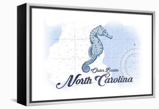 Outer Banks, North Carolina - Seahorse - Blue - Coastal Icon-Lantern Press-Framed Stretched Canvas