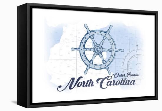 Outer Banks, North Carolina - Ship Wheel - Blue - Coastal Icon-Lantern Press-Framed Stretched Canvas