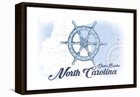 Outer Banks, North Carolina - Ship Wheel - Blue - Coastal Icon-Lantern Press-Framed Stretched Canvas