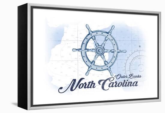 Outer Banks, North Carolina - Ship Wheel - Blue - Coastal Icon-Lantern Press-Framed Stretched Canvas