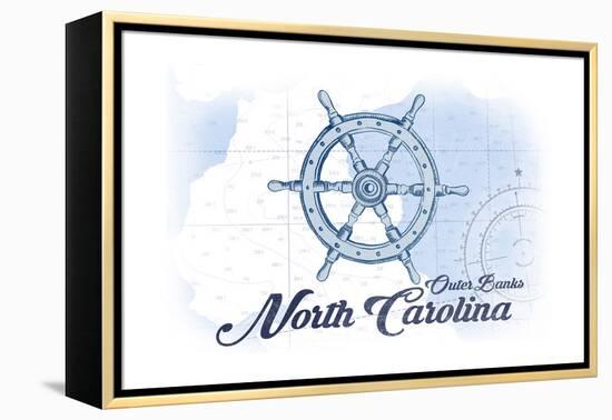 Outer Banks, North Carolina - Ship Wheel - Blue - Coastal Icon-Lantern Press-Framed Stretched Canvas