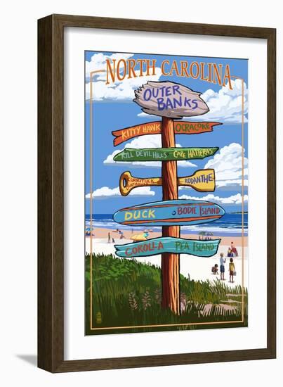Outer Banks, North Carolina - Sign Destinations-Lantern Press-Framed Art Print