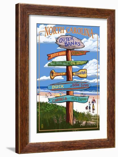 Outer Banks, North Carolina - Sign Destinations-Lantern Press-Framed Art Print