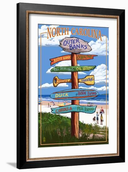 Outer Banks, North Carolina - Sign Destinations-Lantern Press-Framed Art Print