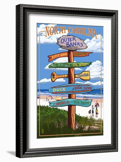 Outer Banks, North Carolina - Sign Destinations-Lantern Press-Framed Art Print