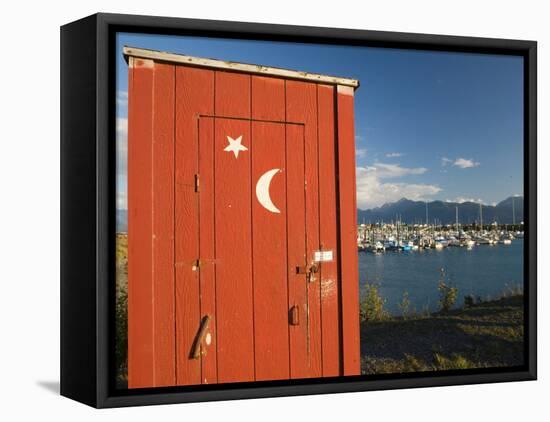 Outhouse and Boat Harbor, Homer, Kenai Peninsula, Alaska, USA-Walter Bibikow-Framed Premier Image Canvas