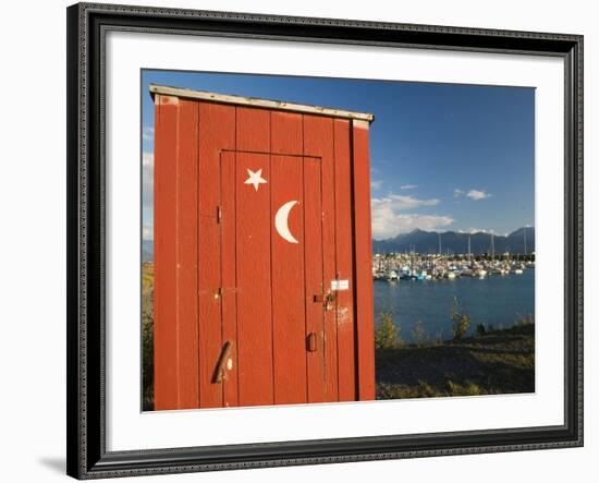 Outhouse and Boat Harbor, Homer, Kenai Peninsula, Alaska, USA-Walter Bibikow-Framed Photographic Print