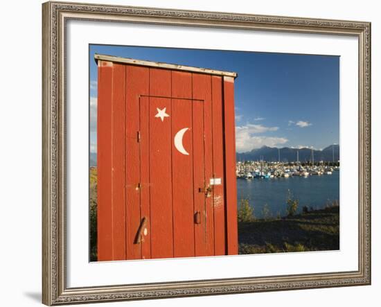 Outhouse and Boat Harbor, Homer, Kenai Peninsula, Alaska, USA-Walter Bibikow-Framed Photographic Print