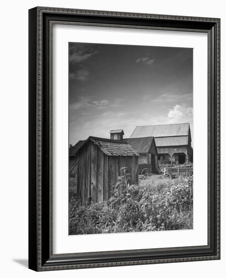 Outhouse Sitting Behind the Barn on a Farm-Bob Landry-Framed Photographic Print