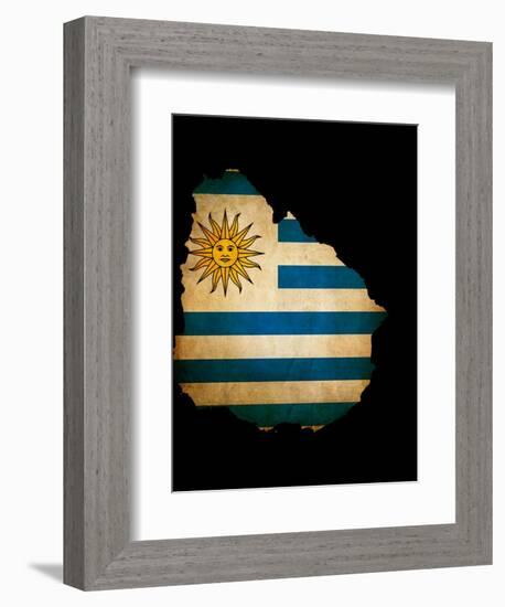 Outline Map Of Uruguay With Grunge Flag Insert Isolated On Black-Veneratio-Framed Premium Giclee Print