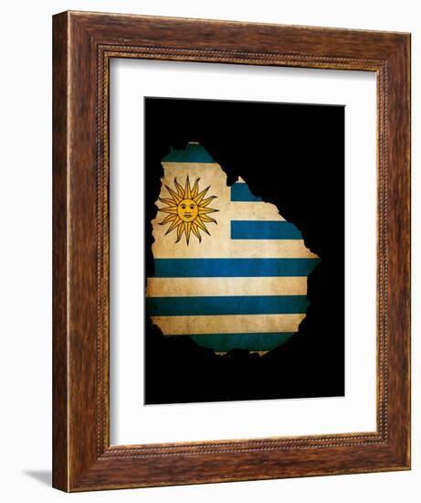 Outline Map Of Uruguay With Grunge Flag Insert Isolated On Black-Veneratio-Framed Premium Giclee Print