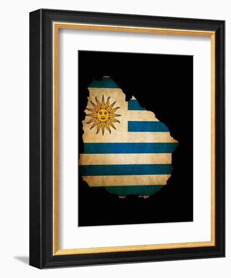 Outline Map Of Uruguay With Grunge Flag Insert Isolated On Black-Veneratio-Framed Premium Giclee Print