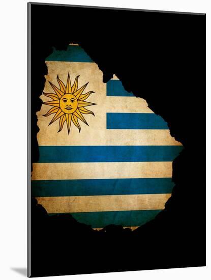 Outline Map Of Uruguay With Grunge Flag Insert Isolated On Black-Veneratio-Mounted Art Print