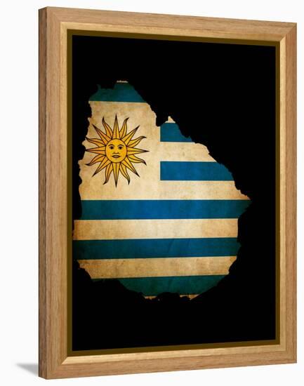 Outline Map Of Uruguay With Grunge Flag Insert Isolated On Black-Veneratio-Framed Stretched Canvas