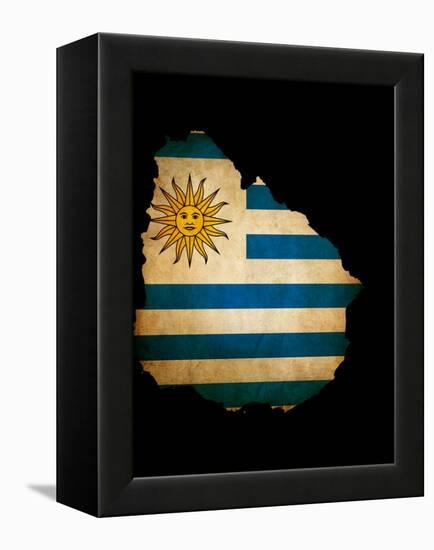 Outline Map Of Uruguay With Grunge Flag Insert Isolated On Black-Veneratio-Framed Stretched Canvas