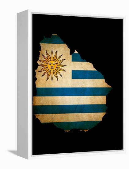 Outline Map Of Uruguay With Grunge Flag Insert Isolated On Black-Veneratio-Framed Stretched Canvas