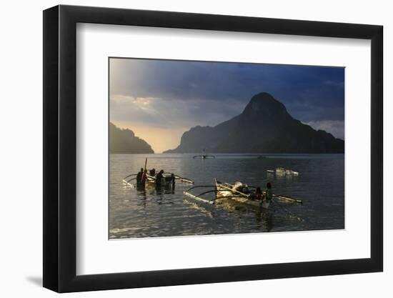 Outrigger Boat at Sunset in the Bay of El Nido, Bacuit Archipelago, Palawan, Philippines-Michael Runkel-Framed Photographic Print