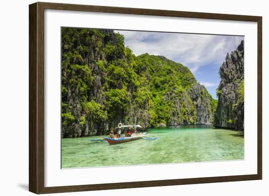 Outrigger Boats in the Clear Water in the Bacuit Archipelago, Palawan, Philippines-Michael Runkel-Framed Photographic Print