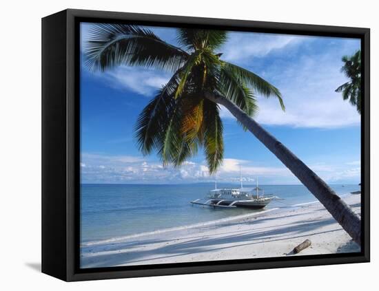 Outrigger Motorboat Moored on Alona Beach, Panglao, Bohol, Philippines-Jack Jackson-Framed Premier Image Canvas